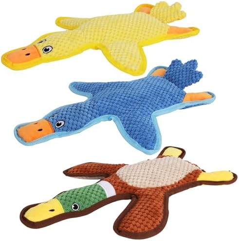 Dog Toys 3-Pack Cute Duck Shapes Puppy Toys No-Stuffing Squeaky and Crinkle Interactive Dog Chew Toy for Small to Large Breeds by Eneston