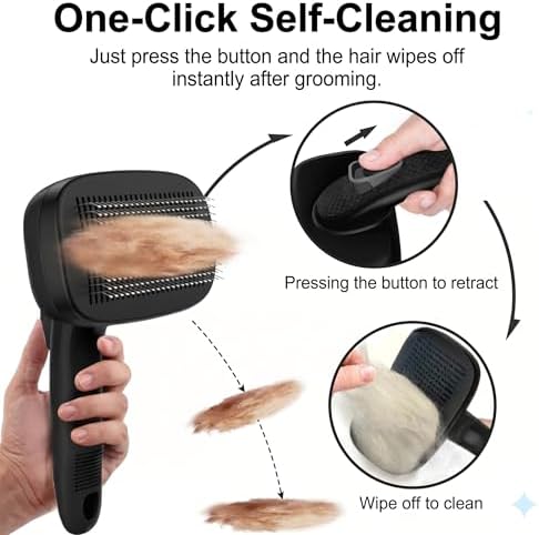 Self Cleaning Slicker Brush for Dog and Cat Shedding, Black - Image 3