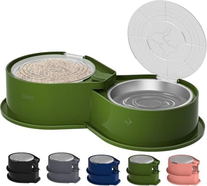 Newget 304 Stainless Steel Dog Bowl Set with Lids, 24oz Foldable Pet Dishes by Newget