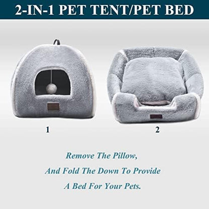 Cat Bed for Indoor Cats - Cat Cave Bed Cat House Cat Tent with Removable Washable Cushioned Pillow, Soft and Self Warming Kitten beds, Pet Bed（Large Grey） - Image 4