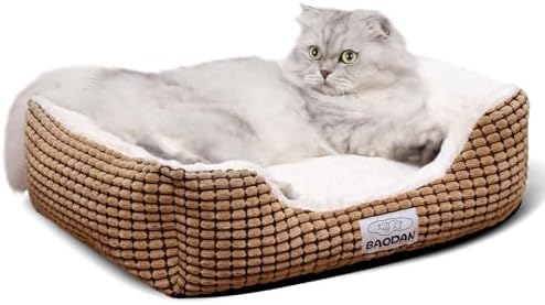 Small Dog Bed for Small Dogs, Cat Beds for Indoor Cats Washable, Rectangle Dog Bed, Warming Soft Calming Sleeping Puppy Bed Durable Pet Bed with Anti-Slip Bottom (20 inch, Coffee) by Baodan