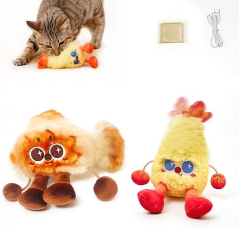 Petgravity Jumpy Shrimp Taiyaki Electric Cat Toy, 2 Pack, Tap-Activated 3 Moving Modes Interactive Cat Toys, Exercise Toy for Indoor Cats Kitten with Catnip, Rechargeable by Petgravity
