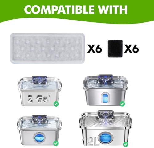 6 Pack Dog Water Fountain Filters and 6 Pack Sponges, Suitable for Stainless Steel Dog Water Fountain (PF-SS-01/PF-SS-02/PF-SS-03/PF-SS-04), High Efficiency Filtration, Idividual Package - Image 2