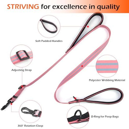Double Handle 4ft Dog Pink Leash for Large Medium Small Dogs (PG, S) - Image 2