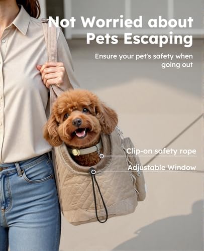 Pecute Dog Purse Carrier, Dog Carrier with Pockets for Small Dogs,XL,Khaki - Image 3