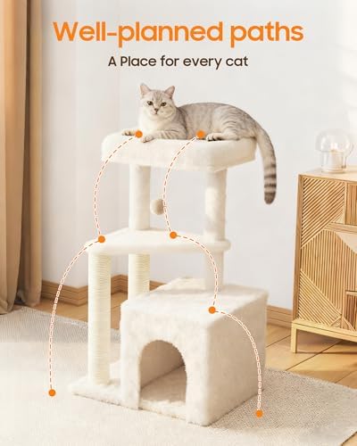 Cat Tree Tower for Indoor Cats, 33 Inches Multi-Level Cat Condo with Scratching Posts, Large Perch, Hanging Toy for Large Adult Cats, Beige - Image 6