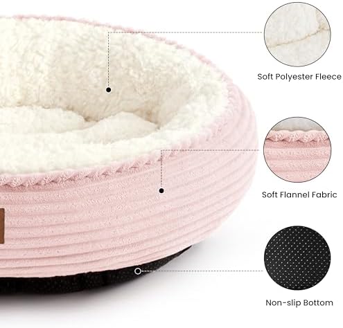 Love's cabin Round Donut Cat and Dog Cushion Bed, 30in Pet Bed for Medium or Large Dogs, Anti-Slip & Water-Resistant Bottom, Soft Durable Fabric Pet Beds, Washable Calming Cat Bed, Light Pink - Image 2
