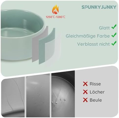 SPUNKYJUNKY 28.7OZ Ceramic Dog and Cat Bowl, Modern Cute Weighted Food Water Bowl for Replacement Morandi Green (2 Pack) - Image 2