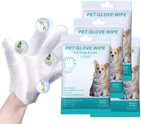 24PCS Unscented Extra Thick Pet Glove Wipes for Dogs & Cats, Dog Cat Washing Cleaning Gloves, Dog Grooming Bath Gloves for Daily Care and Traveling, Rinse Free by Calmwhenneededclearwhereitmatters