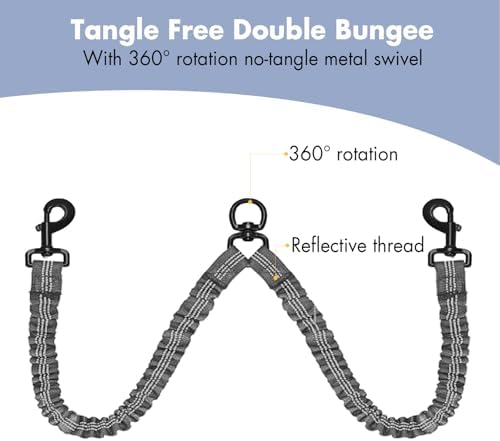BAOBOTE Pet Double Dog Leash, Shock Absorbing Reflective Bungee Lead - Image 3