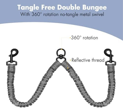 BAOBOTE Pet Double Dog Leash, Shock Absorbing Reflective Bungee Lead - Image 3