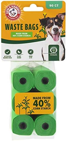 Arm & Hammer Durable Disposable Dog And Cat Waste Bags With Activated Baking Soda, 90 Dog Poop Bags, Plant-Based 9 x 14 Inches by ARMHAMMER