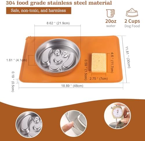 Stainless Steel Slow Feeder Dog Bowls – Non-Slip Metal Dog Bowl for Large & Medium Breeds, Puppy Puzzle Feeder – 2 Cup Capacity for Small to Big Pets – Durable Slow Feed Dog & Cat Food Dish with Mat - Image 2