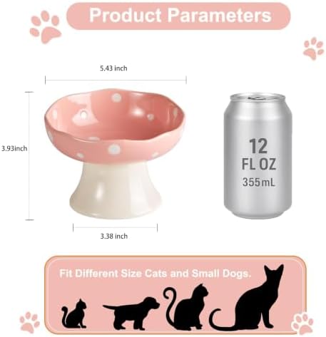 Pink Mushroom Cat Bowl, Elevated Ceramic Feeding Bowl - Image 2