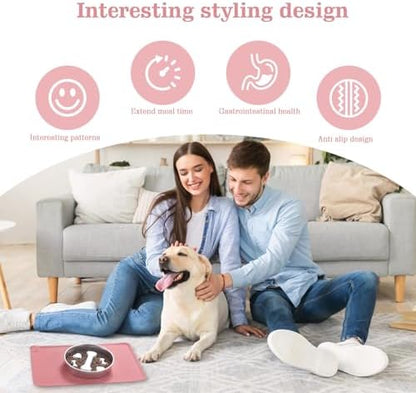 Stainless Steel Slow Feeder Dog Bowls – Non-Slip Metal Dog Bowl for Large & Medium Breeds, Puppy Puzzle Feeder – 2 Cup Capacity for Small to Big Pets – Durable Slow Feed Dog & Cat Food Dish with Mat - Image 7