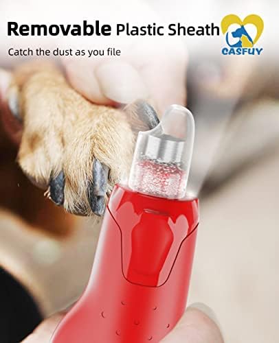 Casfuy Dog Nail Grinder Quiet - (45db) 6-Speed Pet Nail Grinder with 2 LED Lights for Large Medium Small Dogs/Cats, Professional 3 Ports Rechargeable Electric Dog Nail Trimmer with Dust Cap(Red) - Image 6