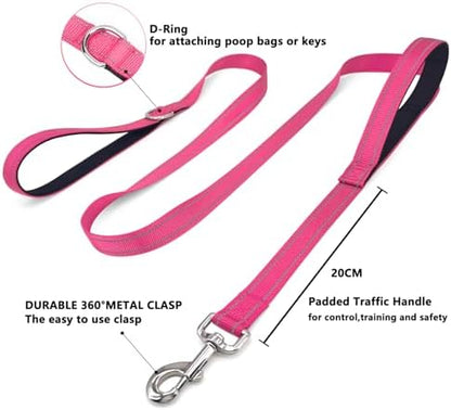 6 FT Pink Nylon Reflective Dog Leash for Large Dogs with 2 Padded Handle - Image 3