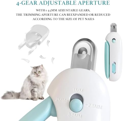 Cat Nail Clipper, Cat Nail Trimmer with Adjustable 3-Size Trimming Hole & Hidden Nail File, Anti-Splash Claw Cutter with Debris Catcher for Kittens, Adjustable Aperture Pet Blue Nail Clippers - Image 5