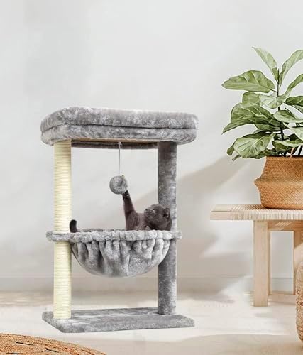SYANDLVY Small Cat Tree for Indoor Cats, Activity Cat Tower with Scratching Post for Kittens, Cat Bed & Furniture with Basket & Hanging Ball for Play Rest - Image 2