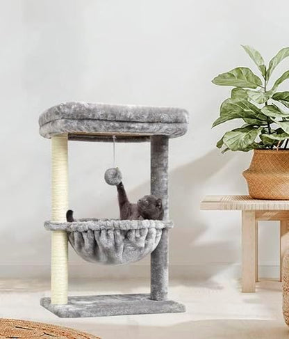 SYANDLVY Small Cat Tree for Indoor Cats, Activity Cat Tower with Scratching Post for Kittens, Cat Bed & Furniture with Basket & Hanging Ball for Play Rest - Image 2