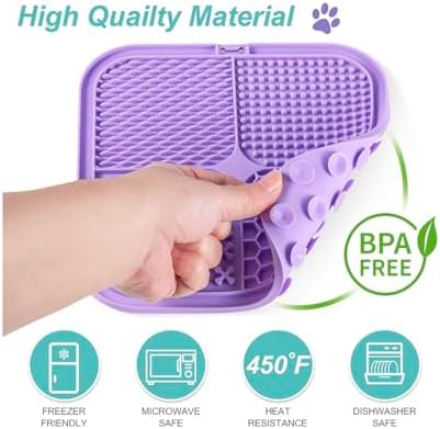 Dog, cat Silicone Food Grade Licking mat Slow Feeder Great for Yogurt,Peanut Butter Cold Smear Treats (Lilac, Medium) - Image 4