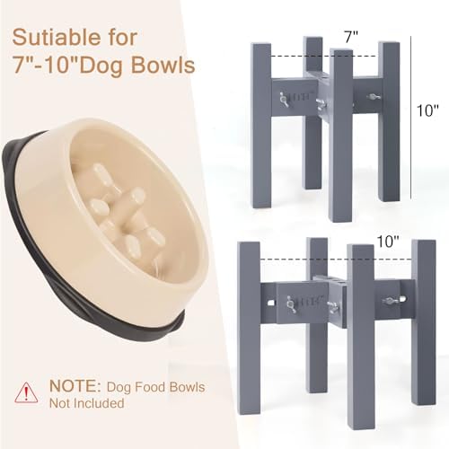 Elevated Dog Bowl Stand Adjustable Dog Food Holder 10”H Medium Grey - Image 3