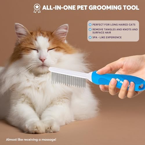 Detangling Pet Grooming Comb for Dogs & Cats with Long & Short Stainless Steel Metal Teeth for Removing Tangles and Knots - Dematting Brush to Detangle Matted Hair - Image 6