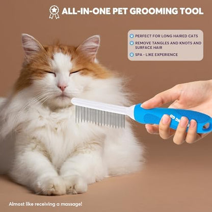 Detangling Pet Grooming Comb for Dogs & Cats with Long & Short Stainless Steel Metal Teeth for Removing Tangles and Knots - Dematting Brush to Detangle Matted Hair - Image 6