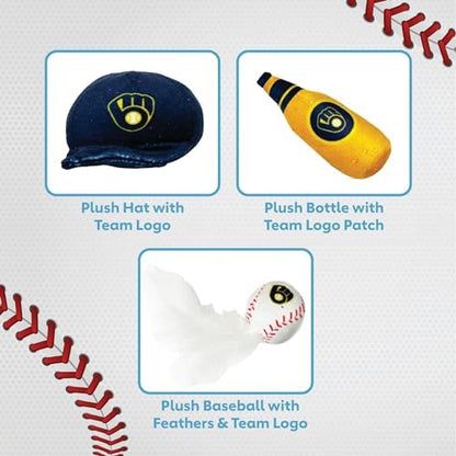 Best Plush CAT Toy - MLB Milwaukee Brewers Complete Set of 3 Piece Cat Toys Filled with Catnip. Incld: 1 Baseball Cap Cat Toy, 1 Baseball Cat Toy with Feathers & 1 Beer Bottle. Beautiful Team Logos - Image 7