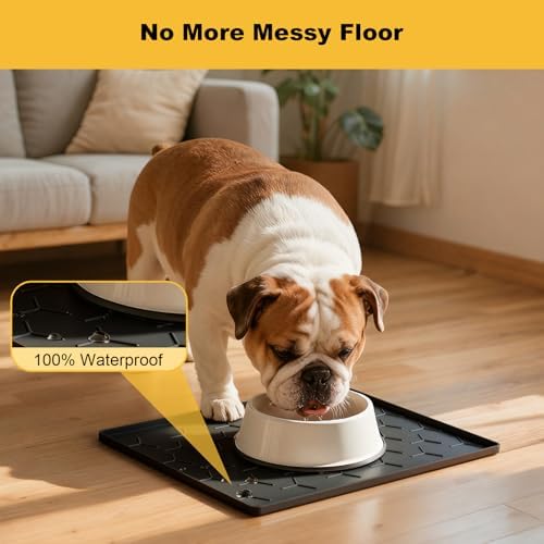 Pieviev Silicone Dog Cat Food Bowl Mat, Waterproof Raised Edge, 16'' x 12'' - Image 4