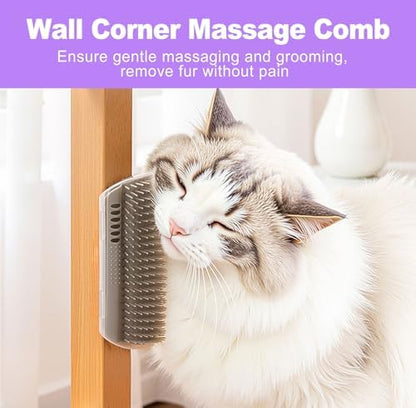 2 Pack Cat Corner Self Groomer, Wall Mounted Grooming Brush for Cats Face Scratcher and Massager Comb for Shedding Interactive Rubbing Tool with Catnip for Indoor Cats - Image 5
