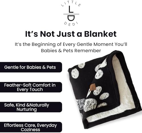 Organic Cotton Pet Blanket 30x40, Sherpa, Beige Jacquard Paw - Image 4