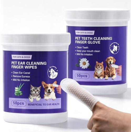 Pet Ear Finger Wipes and Dental Wipes, Hypoallergenic, Rinse-Free, Thick Dual-Textured Ear & Mouth Cleaning Wipes for Dogs & Cats(50pcs + 50pcs, Unscented) by Unknown