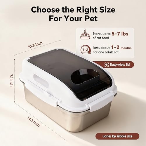 304 Stainless Steel Dog Food Storage Container with Lid for Cat Bird Pet Dry Food Treats, Mouse Proof Small Storage Bin Fits Up To 7 Lbs, Coming With Scoop - Image 4
