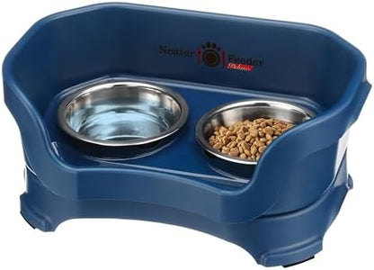 Neater Pet Brands Neater Feeder Deluxe Mess Proof Cat Bowls Elevated, Made in USA, No Spill Raised Bowls for Indoor Cats, Stainless Steel Food and Water Bowl Set, Pet Dish Feeding Station, Dark Blue by NeaterPetBrands