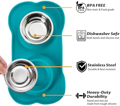 Hubulk Pet Dog Bowls 2 Stainless Steel Dog Bowl with No Spill Non-Skid Silicone Mat + Pet Food Scoop Water and Food Feeder Bowls for Feeding Small Medium Large Dogs Cats Puppies (Extra Large, Green) - Image 2