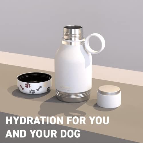 asobu Buddy Bottle, a Stainless Steel Insulated Water Bottle with Removable Dog Water Bowl and Dog Food and Treat Storage plate (White, 37 oz Water Bottle with 2 Bowls) - Image 2