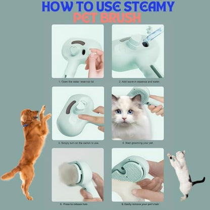 Pet Steam Brush for Cats Dogs, 3-in-1 Cat Grooming Tool with Water Spray and Quick Hair Release Button, Hair Removal Comb for Shedding, Steamy Brush (White) - Image 5