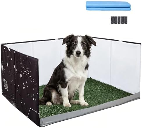 Dog Grass Pad with Tray,Foldable Dog Litter Box with High Walls,Odor Free Artificial Grass Pad for Dog Potty,No Assembly,No Spill, Waterproof, Easy to Clean (Black Star, M-36''Lx23.6''Wx16''H) by Bencacawinstyle