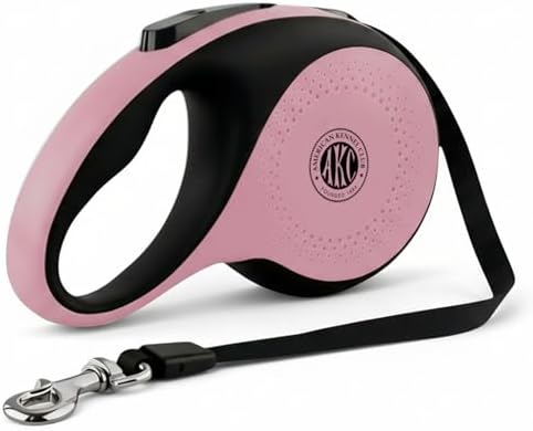 American Kennel Club Retractable Dog Leash, 16.4ft, Tangle-Free, Ergonomic Grip, One-Hand Brake, for Medium & Large Dogs up to 66 lbs, White by AmericanKennelClub