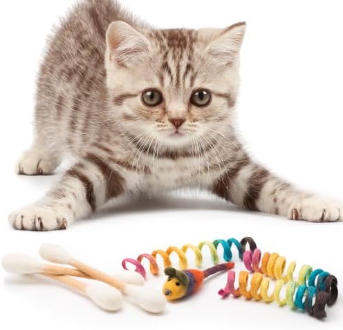 Glaciart One Indoor Catnip Cat Toy Pack - 7pc | Kitty Toys Include Wool Springs, Swabs & Mouse | for Activity, Exercise & Play | Filled w/Organic Catnip to Excite/Calm Pet | Great Gift Idea - Image 6
