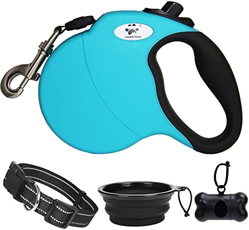 16 ft Retractable Dog Leash for Large Dogs up to 110 lbs,Tangle-Free Nylon Tape,Blue L by CROWN+PAWS