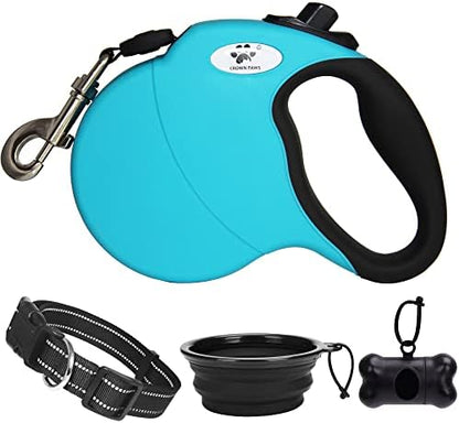 16 ft Retractable Dog Leash for Large Dogs up to 110 lbs,Tangle-Free Nylon Tape,Blue L by CROWN+PAWS