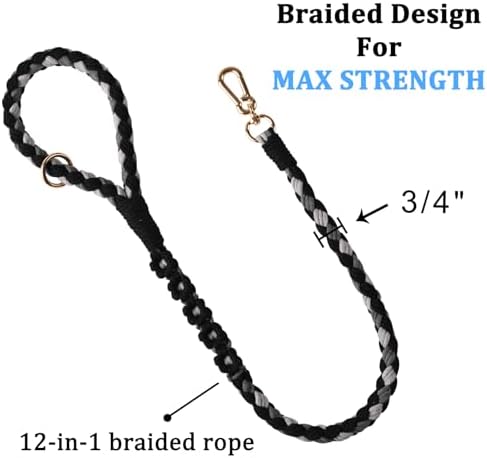 Double Dog Leash – Tangle-Free Dual Leash with 360° Swivel, Shock Absorbing Bungee, Reflective Stitching & Hand-Braided Main Rope (Supports Up to 440 lbs, Black) - Image 3
