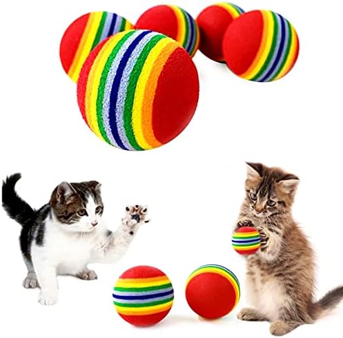 PET SHOW 50pcs 1.38" Cat Toy Balls Interactive for Indoor Cats Red Rainbow Soft EVA Foam Kittens Favorite Toys 35mm Dia. Small Dogs Puppies Toy Balls Bulk Activity Chase Quiet Play Sponge Ball by PETSHOW
