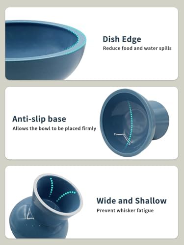 LoeJan Elevated Cat Food and Water Bowls Set, Extra Wide and Raised Ceramic Feeder, Anti-Vomit Whisker-Free Pressure Feeding Bowl for Kittens Adult Small Dogs (Deep Blue) - Image 4