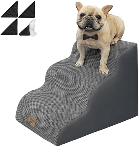 3-Step Dog Stairs for High Beds & Couches Multi-Step Non-Slip Pet Steps with Balanced Ramp Indoor 2 3 4 5 Step Stairs for Small to Large Dogs and Cats Non-Slip Stickers 30D Grey by WECAREFORYOURPETS