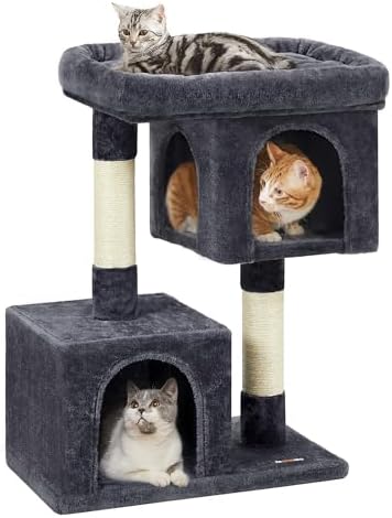 Feandrea Cat Tree, 33.1-Inch Cute Cat Tower, Plush Kitten Condo, Smoky Gray by FeandreabySONGMICSHOME