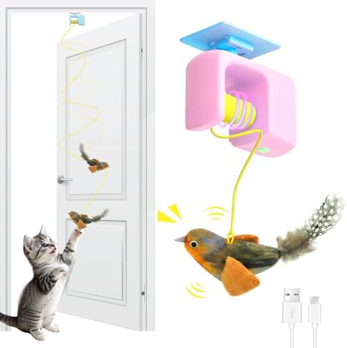 Interactive Cat Toys for Indoor Cats, Automatic Hanging Door Toys Pink by Home