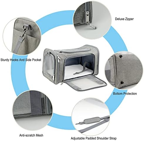 Soft Sided Carrier for Small Medium Cats Dogs,TSA Airline Approved Collapsible Travel Pet Carrier Medium Grey - Image 3